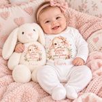 Personalised Auntie Baby Gift Set, Auntie’s Little Lovebug Sleepsuit, Bunny Toy