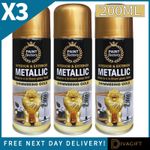 3 x GOLD METALLIC SPRAY PAINT 200ML CHRISTMAS AEROSOL FOR WOOD METAL PLASTIC NEW