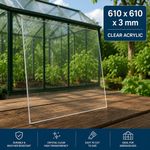 3mm 610mm x 610mm Clear Acrylic Sheet - Greenhouse Glass Replacement - 2ft x 2ft