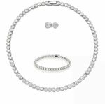 Tennis Necklace Earrings Rhodium Bridal Wedding Adult Bracelet Set Inspired 3pc