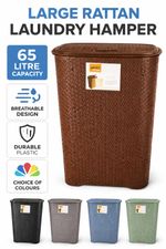 65L Drop-All Plastic Rattan Style Laundry Basket Hinge Lid-43.5L x 28W x 56H APP