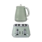 Salter Toaster & Kettle Ripple Set 4-Slice 6 Browning Levels 1.7L 3kW Sage