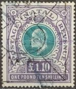 Natal KEVII 1902 £1.10s Deep Green & Violet  Used sg 143