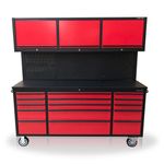 US PRO TOOL CHEST BOX WORKBENCH BLACK RED WORKSTATION 72" 3 X CUPBOARDS 