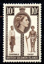 British Solomon Islands 1956 10s 10/- Constable & Chief sepia SG 95 MNH mint
