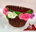 Childrens Bike Basket BROWN 29cm Flowers Traditional - Fitting Straps Included 