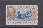 FALKLAND ISLANDS GVI  1938 5s. BLUE AND CHESTNUT  MINT NEVER HINGED  SG 161