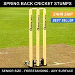 FORTRESS Spring Back Cricket Stumps [Regulation] | Wooden Stumps + Bails