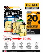 Giffgaff SIM Card Triple Cut Nano Micro Standard + FREE £5 Credit | 2G 3G 4G 5G