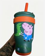 Peppa Pig Green/Orange Plastic Sippy Training Cup with Straw Lid Handles 12m+