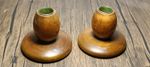 Matching Pair of Wooden Candlestick Vintage Dinner Lamp Wood Ornate Brown Egg
