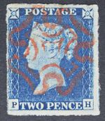 GB SG4 QV 1840 2d Deep Full Blue, PH with Clear Central Red Maltese Cross