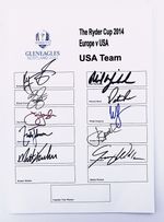 2014 USA RYDER CUP TEAM SHEET  SIGNED BY 10 OF THE PLAYERS