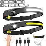 2Pcs LED Head Torch Rechargeable Waterproof Motion Sensor Headlamp COB Headlight