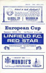 LINFIELD Ireland v Red Star Belgrade Yugoslavia (European Cup) 1969/1970