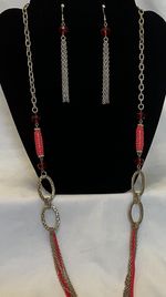 Vivid Red Acrylic Bead Paparazzi Jewelry Statement Necklace Tassel Earrings Set