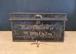 VINTAGE METAL DEED STORAGE BOX    WORKING LOCK KEYS 14"  CHILDREN OF W BOLUS 