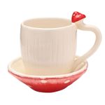 Mug & Saucer Set Toadstool Ceramic Country Living Mushroom Cup White Drinkware