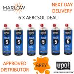 6 x U-POL High#5 Build Primer Aerosol 450ml - Grey | Fast Drying, Easy Sanding