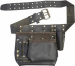 Tool Belt Oil Tanned Leather Pouch Multi Pocket Carpenter Builder Construction