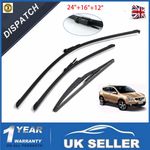 Front & Rear Windscreen Wiper Blades Set 24"16"12" For Nissan Qashqai 2007-2014