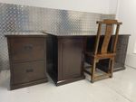Fine Vintage Oriental Solid Rosewood Pedestal Desk  Chair  Large Executive Suite