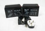 PAIR 12v 12AH SLK POWER MOBILITY SCOOTER BATTERIES & CHARGER BUNDLE