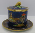 Carlton Ware blue gold glaze vintage Art Deco antique jam pot / jar