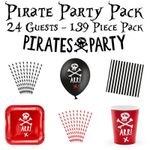 24 Guest PIRATE BIRTHDAY PARTY DECORATIONS Red Pirate Party Tableware Pack 