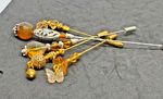 5  x HAT PINS LAPEL PINS/SHAWL HIJAB PINS Golden Topaz  col & faet Brown Agate
