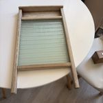Vintage wooden washing ACME ribbed glass & wood washboard. VGC 