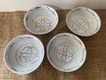 Vintage Chinese Blue & White Porcelain Rice Bowls Set of 4
