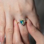 Boulder Opal Blossom Ring with Crystal Opal Halo 14K Yellow Gold