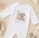 Personalised 1st Birthday Outfit Neutral Bunny Baby Girl Boy Sleepsuit Vest Bib