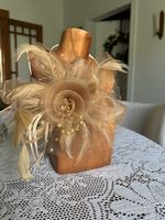 Champagne Fascinator Hat Feather Headband Clip Wedding Derby Tea Party