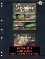 $16.25 Scott Value - 2015 GAMBIA Snakes 2 s/s Reptile West African CV MNH NH UMM
