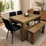 6-Piece Grey Striped Dining Table Set for 6 People, 6 Velvet Chair & 1 Bench Set