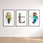 Personalised Minecraft Gaming Wall Art Prints Boys Bedroom Gamer Poster Set