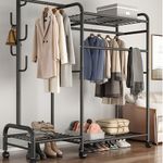 HEAVY DUTY CLOTHES RAIL 120KG LOAD STURDY CLOTHES RACK WITH SHELFS & SHOE RACK