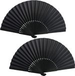 Hand Fan Folding, 2 Pcs Black Silk Fabric Hand Fans, Chinese Fan, Hand Held Fan
