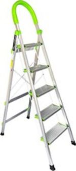 5 Step Aluminium Ladder Foldable Safety Step Stool 150kg Anti-Slip Wide Treads