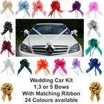 Wedding Car Decoration Kit 1, 3, 5 Large 50mm Pull Bows & 7 Metres Poly Ribbon