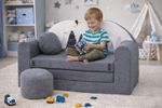 Kids Sofa Bed 3 in 1 Fold Out Toddler Couch 2 Seater + FREE Pouffe & Cushion Set