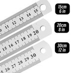 3X Double Side Metal Ruler Stainless Steel- 30cm-20cm-15cm 12"/ 8"/6"