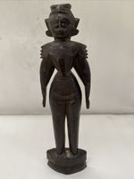 Vintage 24cm Hand-Carved Rosewood Marapachi Bommai Doll South India Folk Art