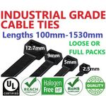 CABLE TIES ZIP TIES Industrial Quality Black Nylon CHOICE OF SIZE AND QUANTITY