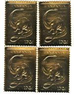 4 Gold Stamps Dinosaur Tanzania