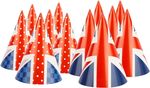 12x Union Jack Hats Card Party Supplies With Elastic - 16cm Tall In 2 Designs