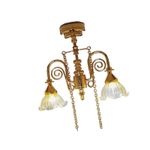 1:12 Scale Dolls house Battery Ceiling Light Victorian 2 Arm Chandelier  Gold