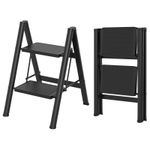 Stepladder, 2 Tiers, Foldable, Aluminum, Wide, Lightweight, Compact, Ladder U9